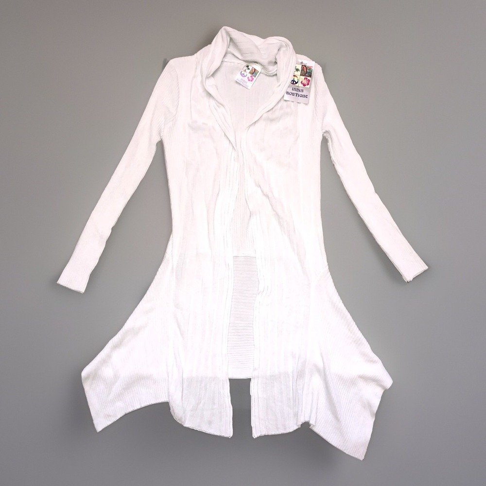 India Boutique Cardigan Sweater Women's One Size  White Rib‎ Knit Boho NEW